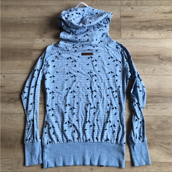 Naketano womens bird print thin blue white striped hooded pullover hoodie - Picture 3 of 8